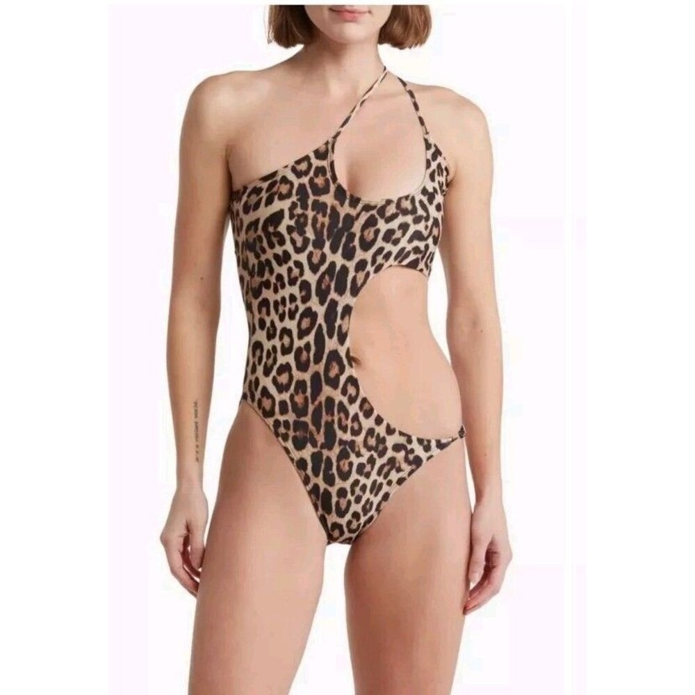 3X-Large Good American Miami Cutout One-Piece Swimsuit Good Leopard